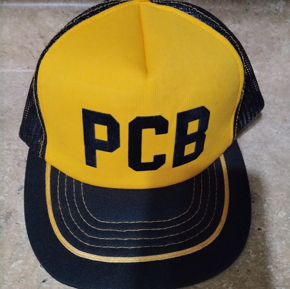 Vintage PCB Yellow Black Mesh Trucker Snapback Hat